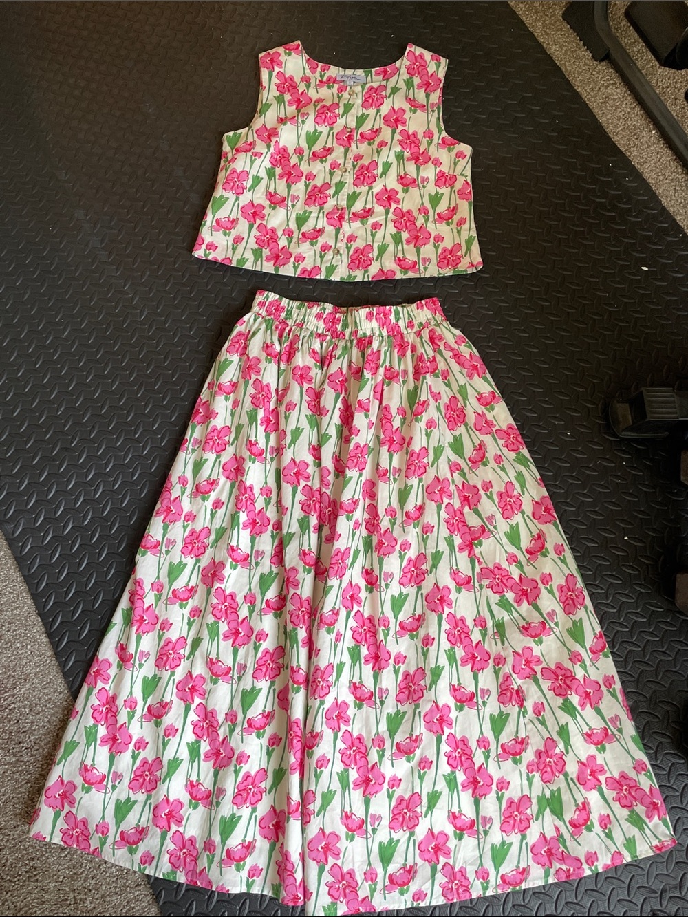 Polagram Pink Floral Print Blouse and skirt